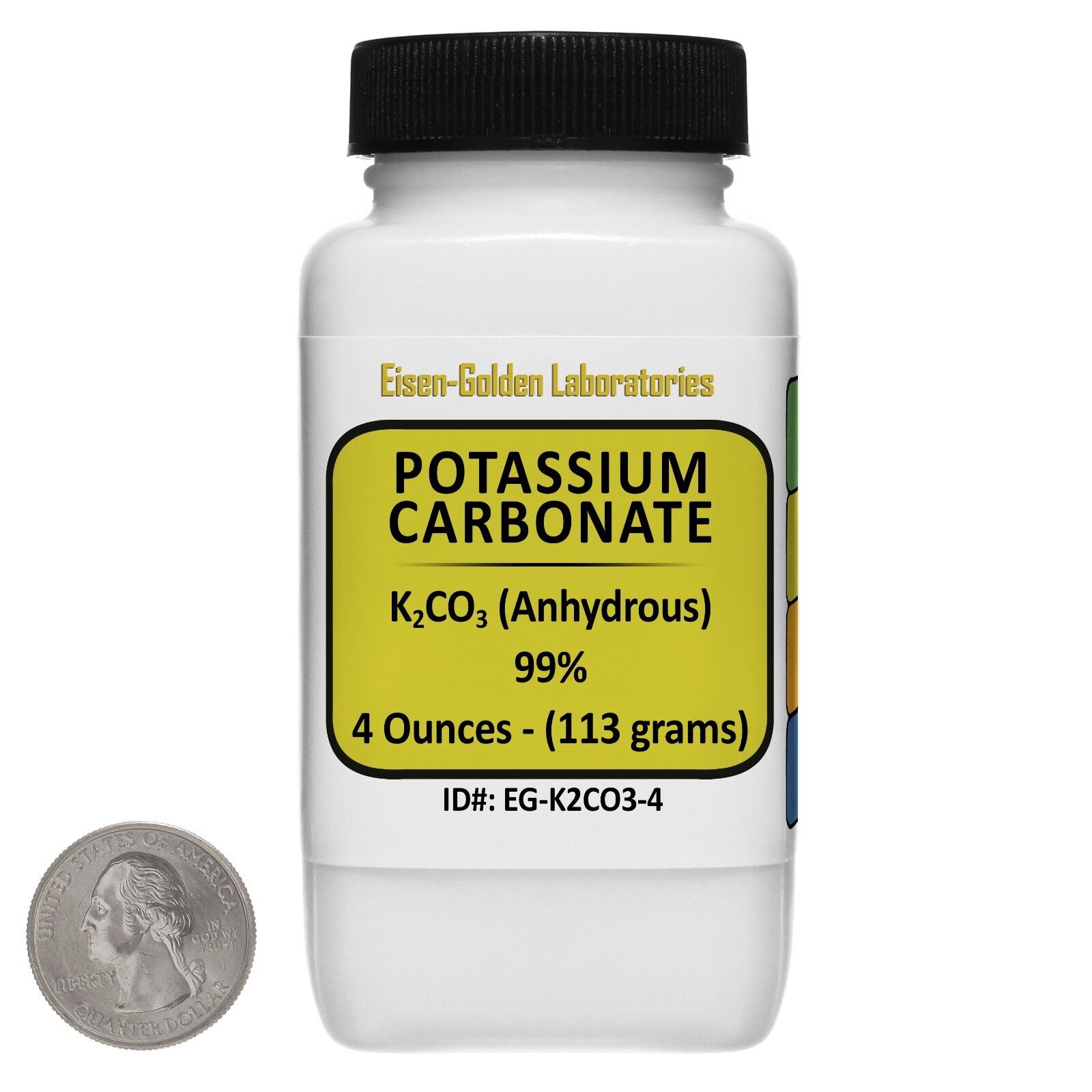 Potassium Carbonate [K2CO3] 99% ACS Grade Powder 4 Oz in an Easy-Pour Bottle USA