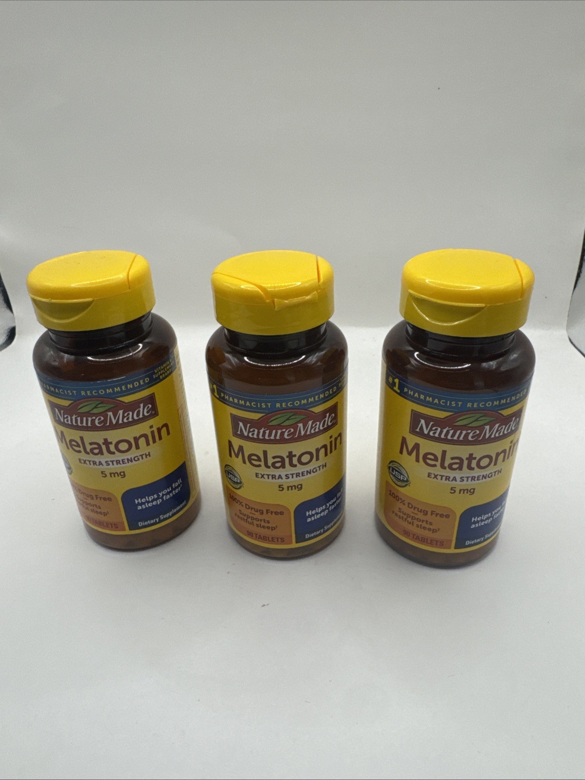Lot (3) Nature Made Extra Strength Melatonin 5 mg 90 Tablets Each. Exp. 06/25