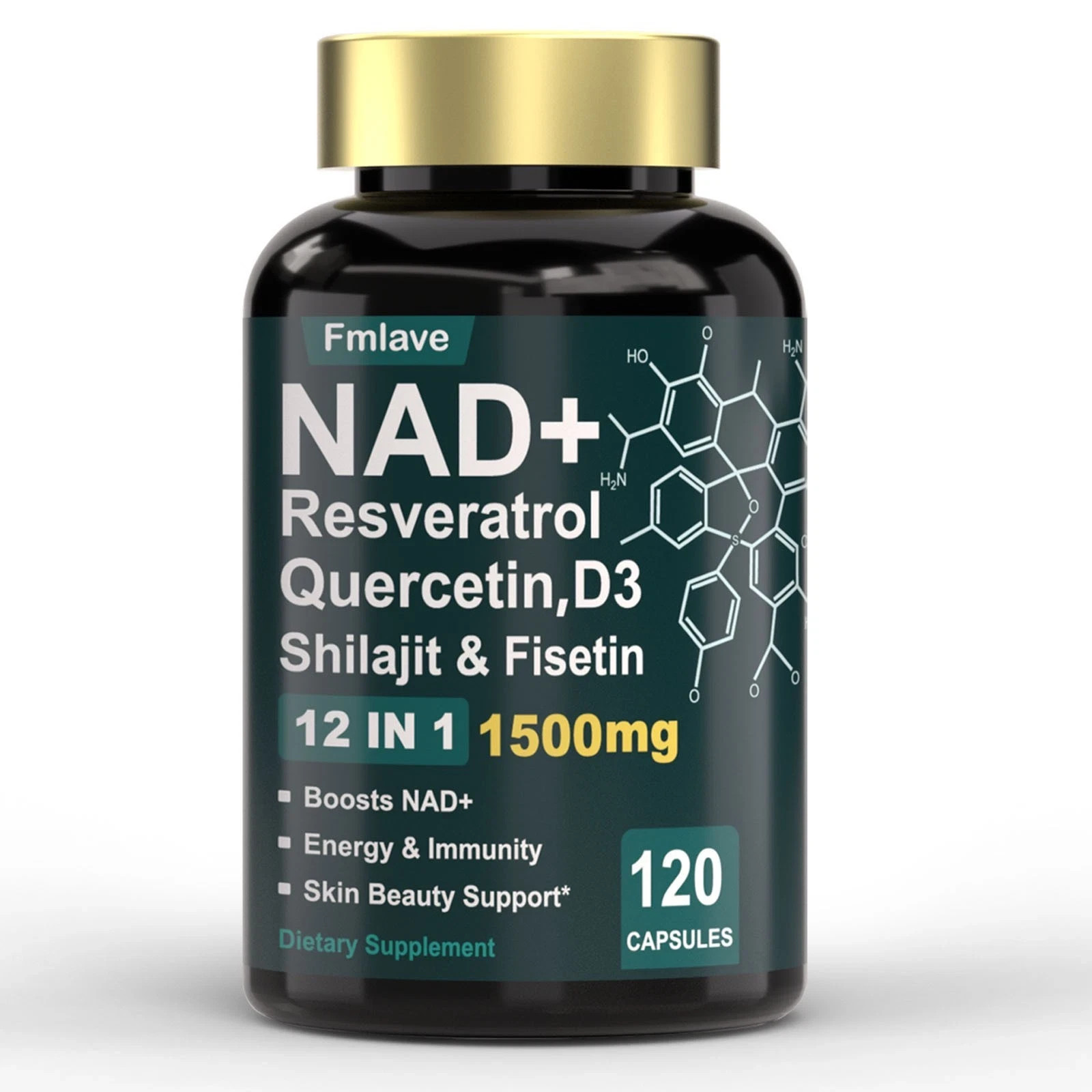 NAD supplement, 1500mg resveratrol containing supplement, 120 capsules USA Ship