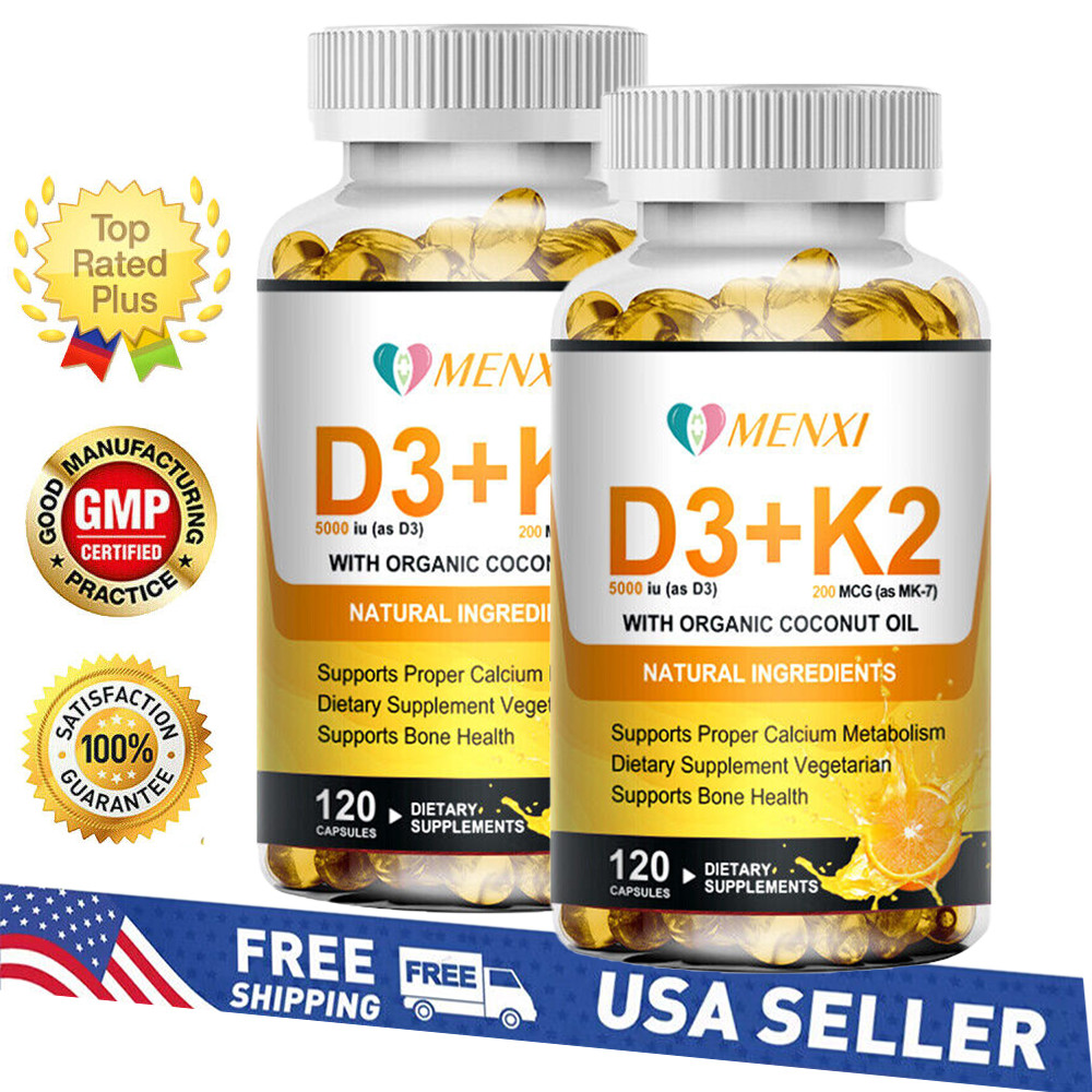 Vitamin D3 K2 Softgels – Extra Strength D3 K2 Supplements with 5000 IU (2PACKS)