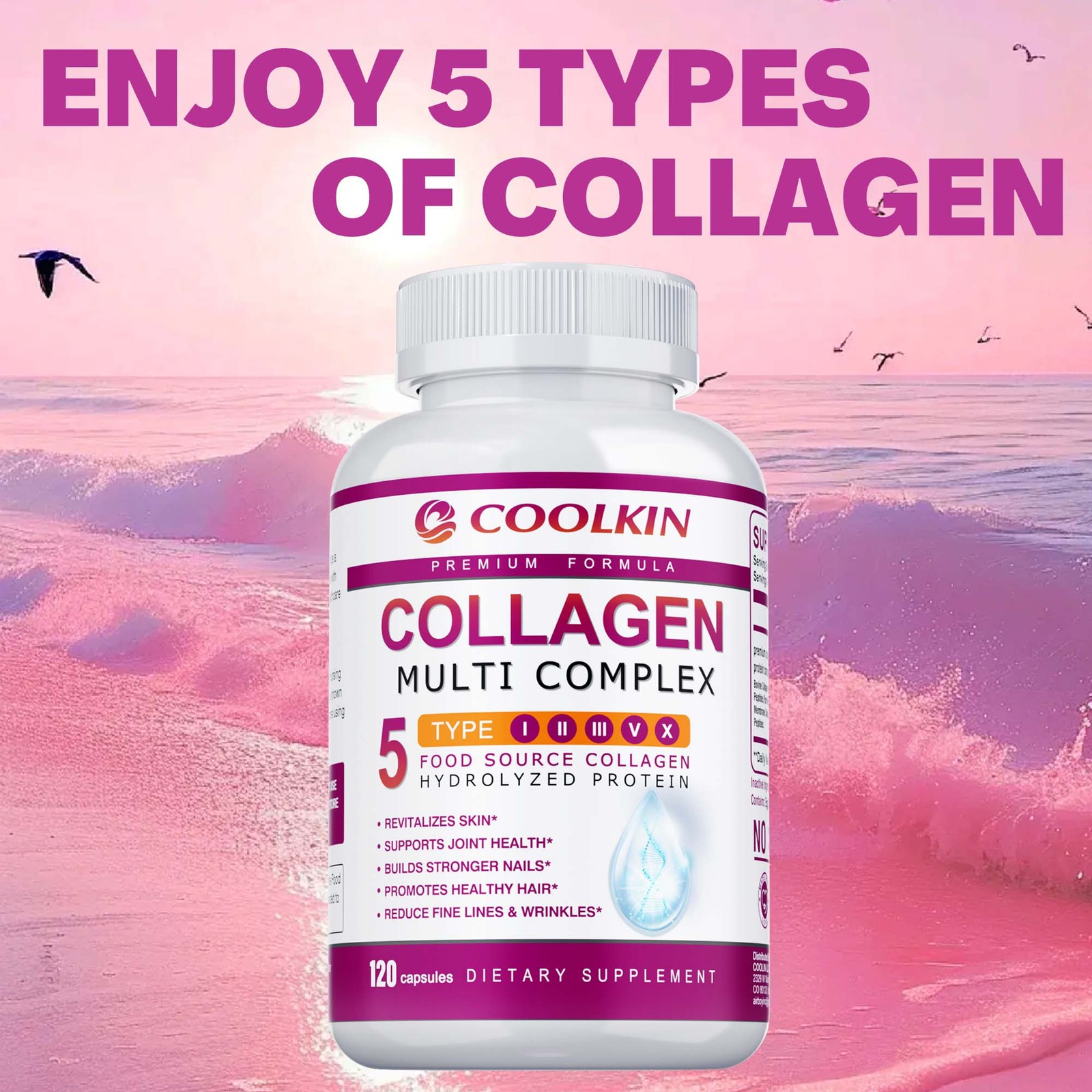 Collagen 1000mg – Types I,II,III,V,X – Anti-Aging, Skin, Joint Health Support