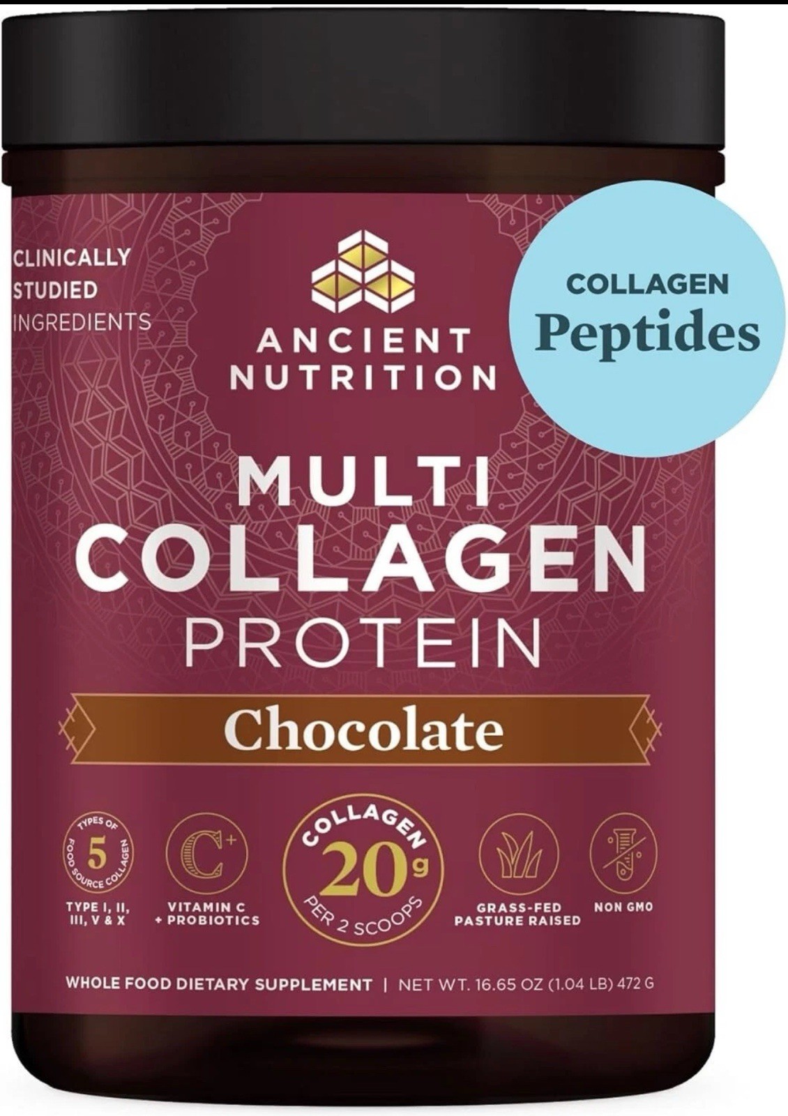 Ancient Nutrition Multi Collagen Protein – Chocolate 16.65 oz Pwdr New