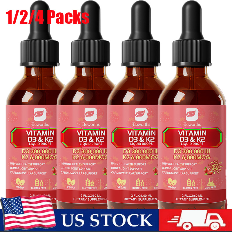 Vitamin D3 K2 Drops – Extra Strength D3 K2 Supplements with 300000 IU 1/2/4*60ML