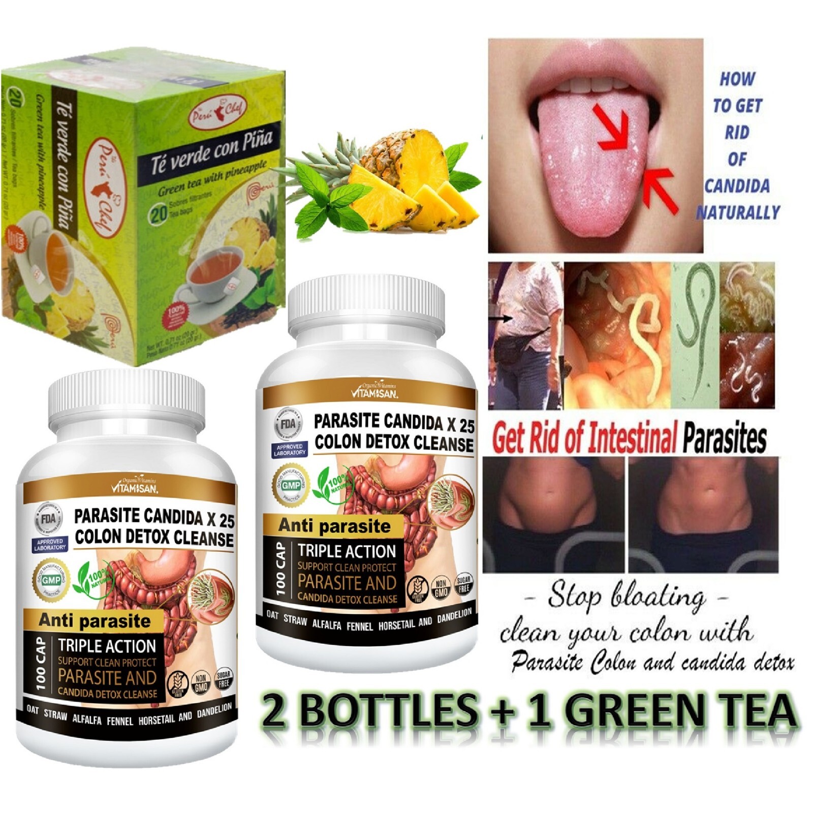 200 Parasite Cleanse DETOX Liver Colon Yeast Blood Support  COLON CLEANSER  TEA