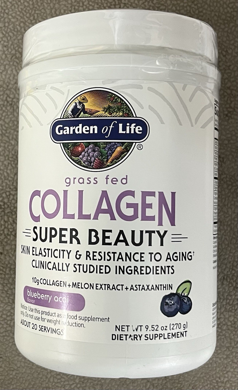 Garden of Life Collagen Super Beauty Vitamin Supplement Powder Blueberry Açaí