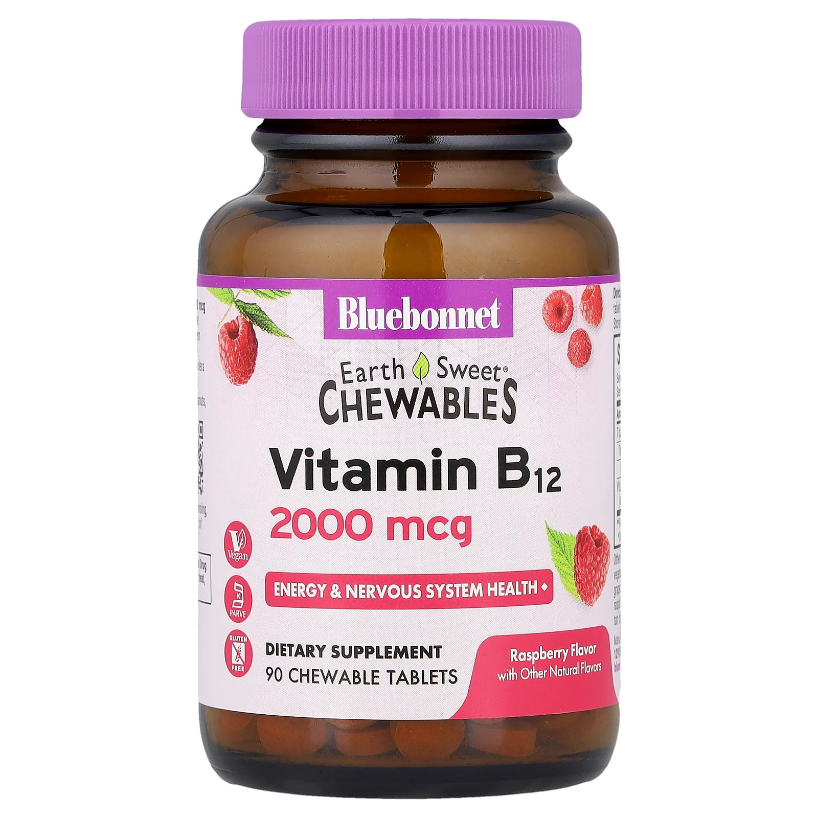 Earth Sweet® Chewables, Vitamin B12, Raspberry , 2,000 mcg, 90 Chewable Tablets