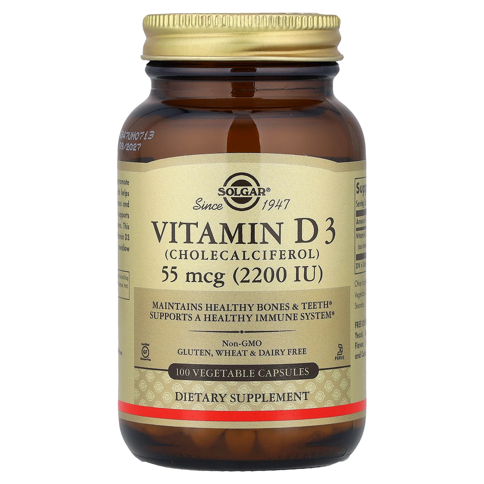 Vitamin D3 , 55 mcg (2,200 IU), 100 Vegetable Capsules