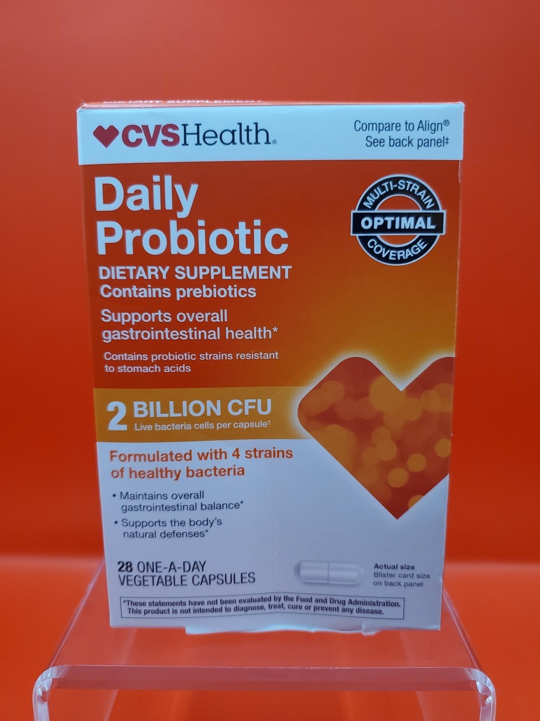 CVS Daily Probiotic 2 Billion CFU 28Ct Capsules Compare To Align Exp 01/26