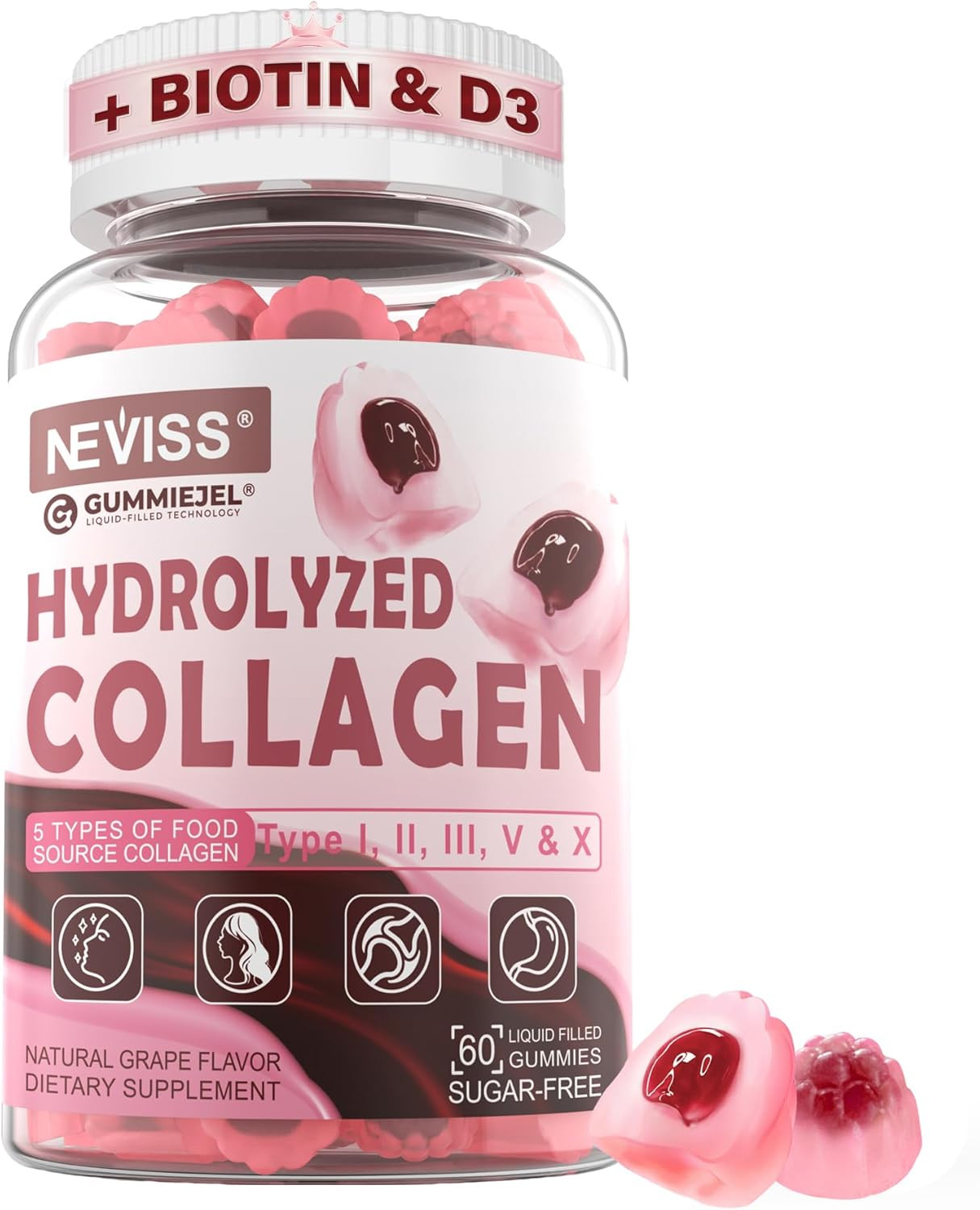 Collagen Peptides Gummies for Women & Men, Hydrolyzed Collagen (Type I,II,III,V,