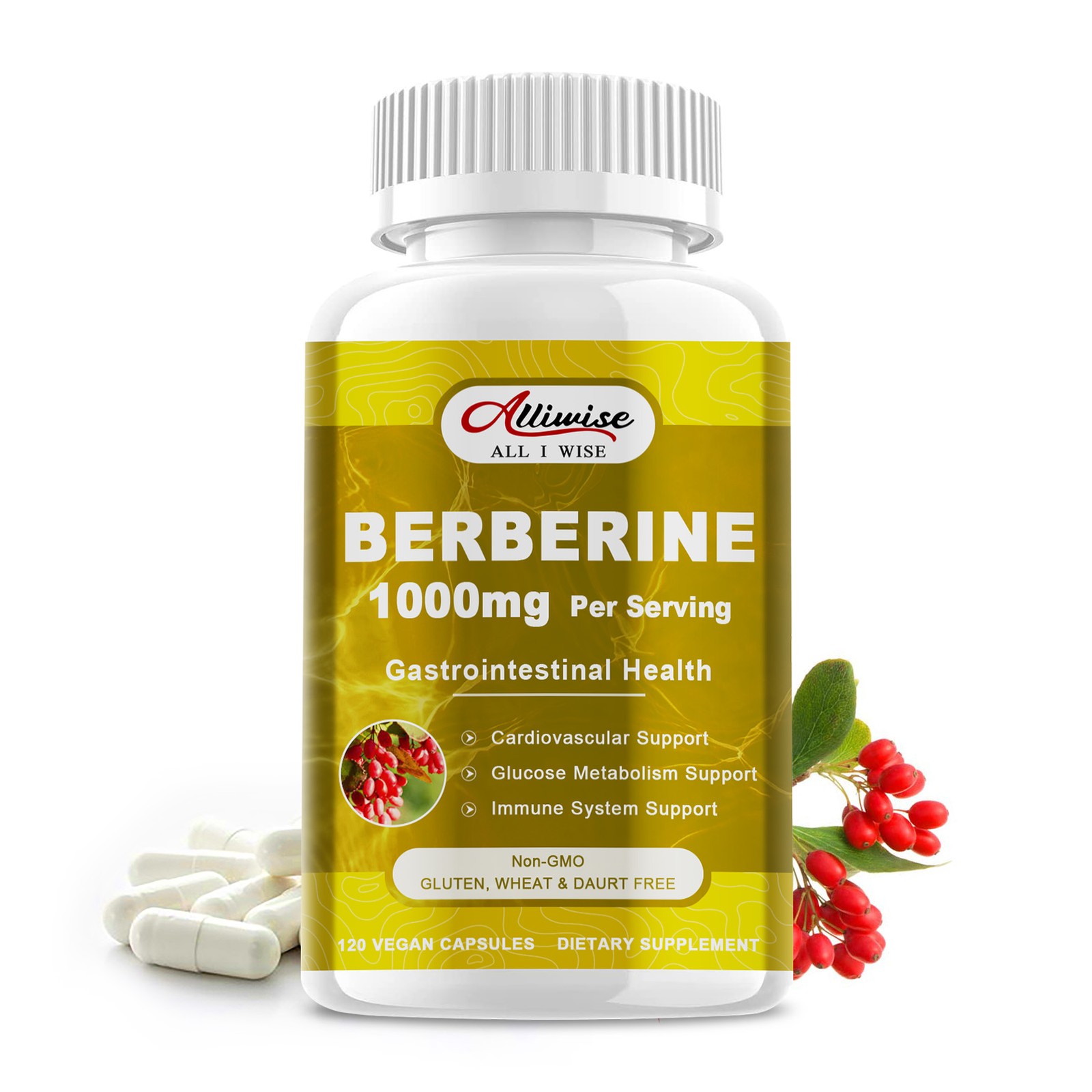 Berberine 1000mg 120 Capsules Blood Sugar Support & Immune Boost High Absorption