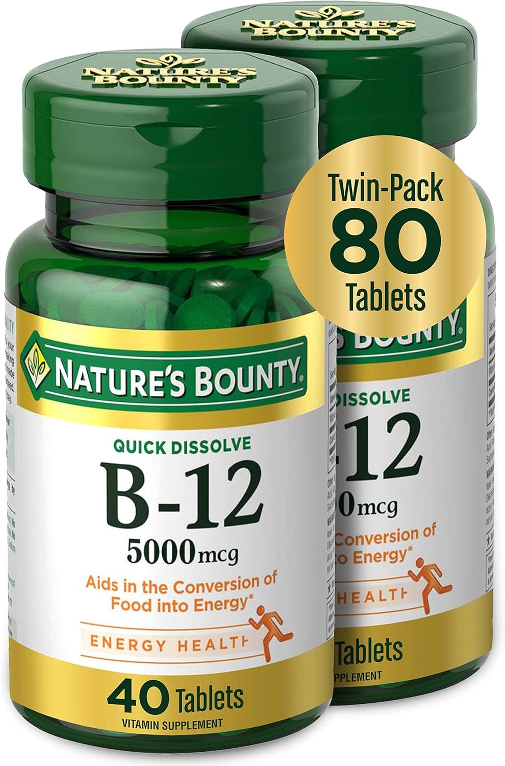 Vitamin B12 by Nature’s Bounty, Quick Dissolve 40 Count (Pack of 2)