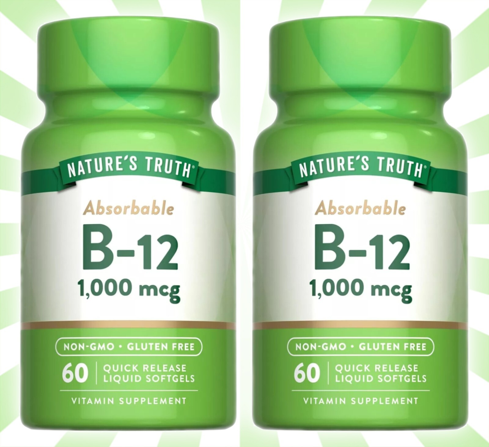2 Nature’s Truth Vitamin B12 1000mcg Non-GMO Gluten Free 60 Softgels Each 5/27