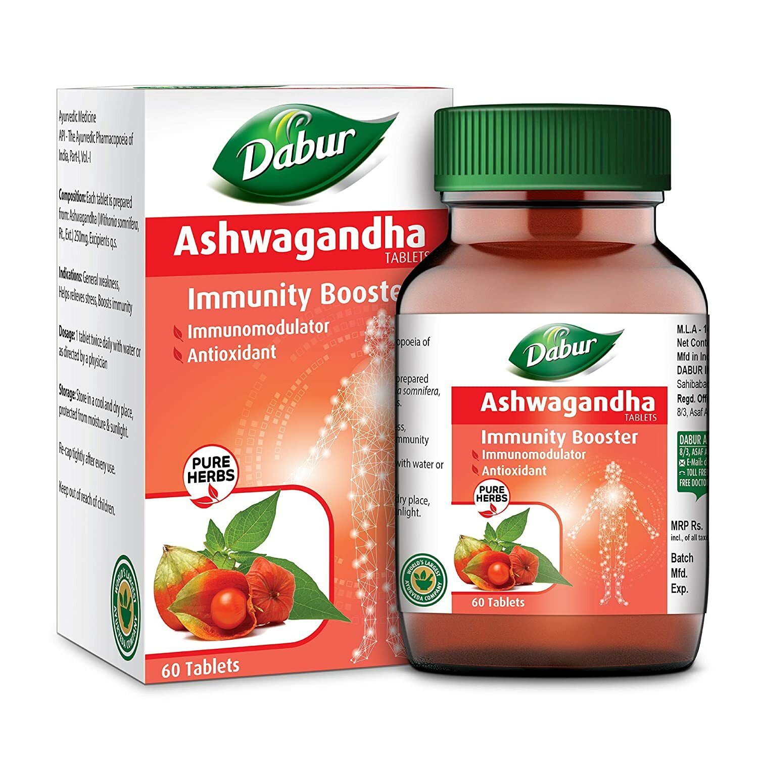 Dabur ASHWAGANDHA/ Indian Ginseng Ayurvedic Herbal Pure 60 Tabs FREE SHIP