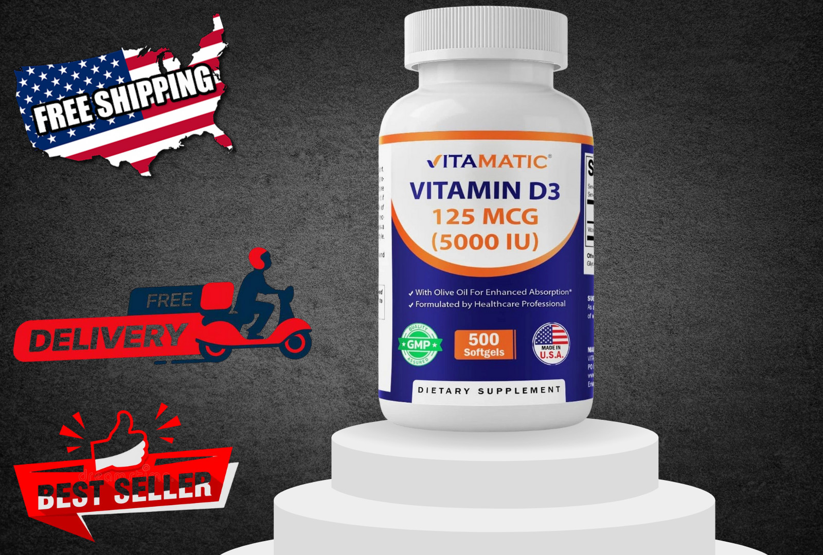 Vitamin D3 5000 IU Olive Oil Softgels | 500 Count, Non-GMO