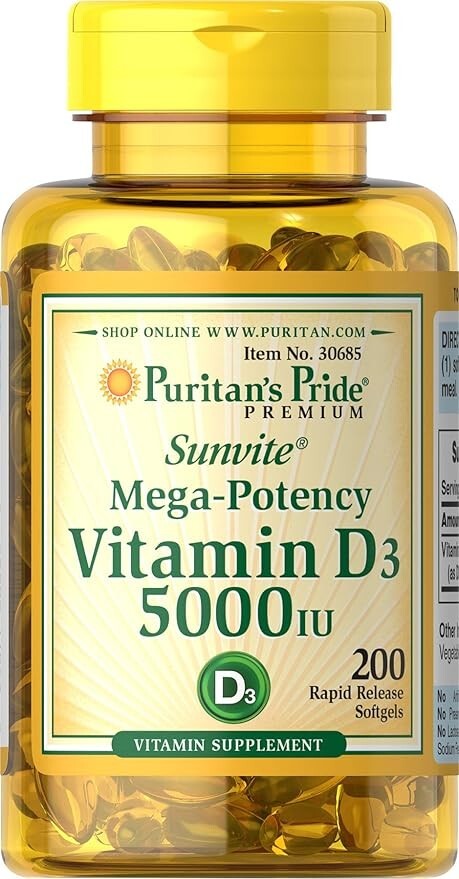Puritan’s Pride Vitamin D3 5000 IU Soft Gels, 0.3 Ounce