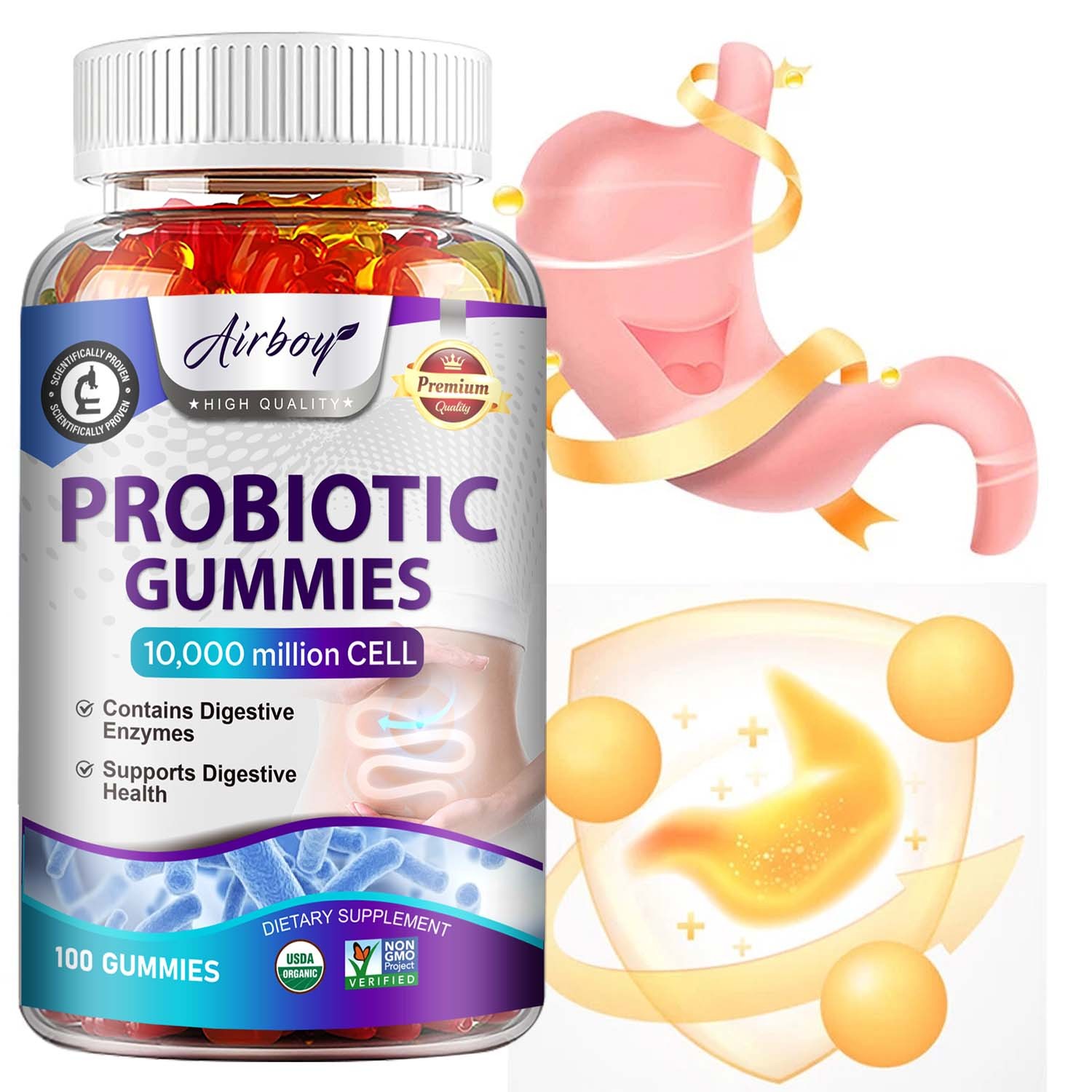 Probiotics Gummies – Gut Health and Colon Support, Gas and Bloating Relief