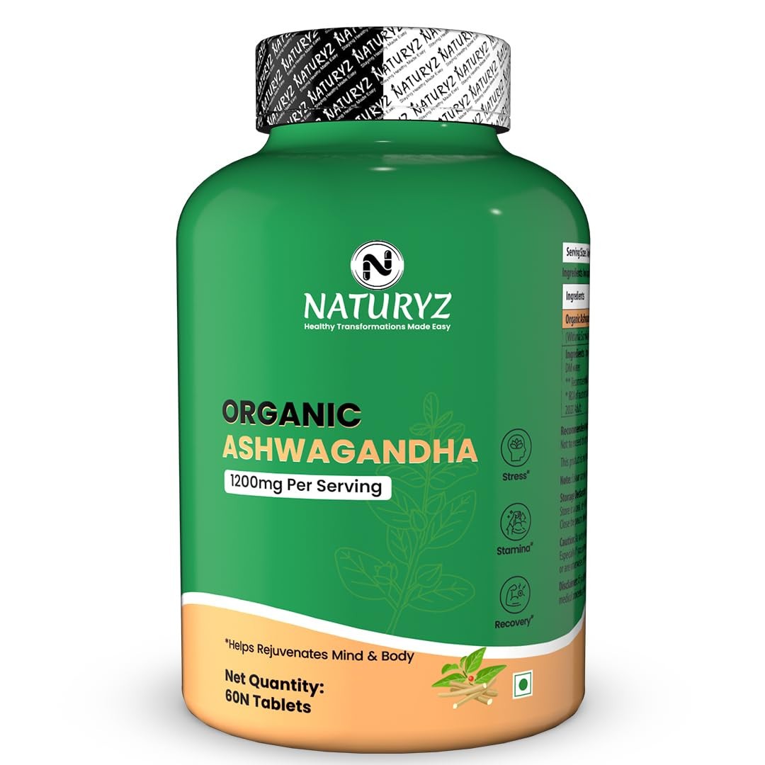 NATURYZ Organic Ashwagandha Highest Strength 1200mg 60 veg tablet Stress Relief