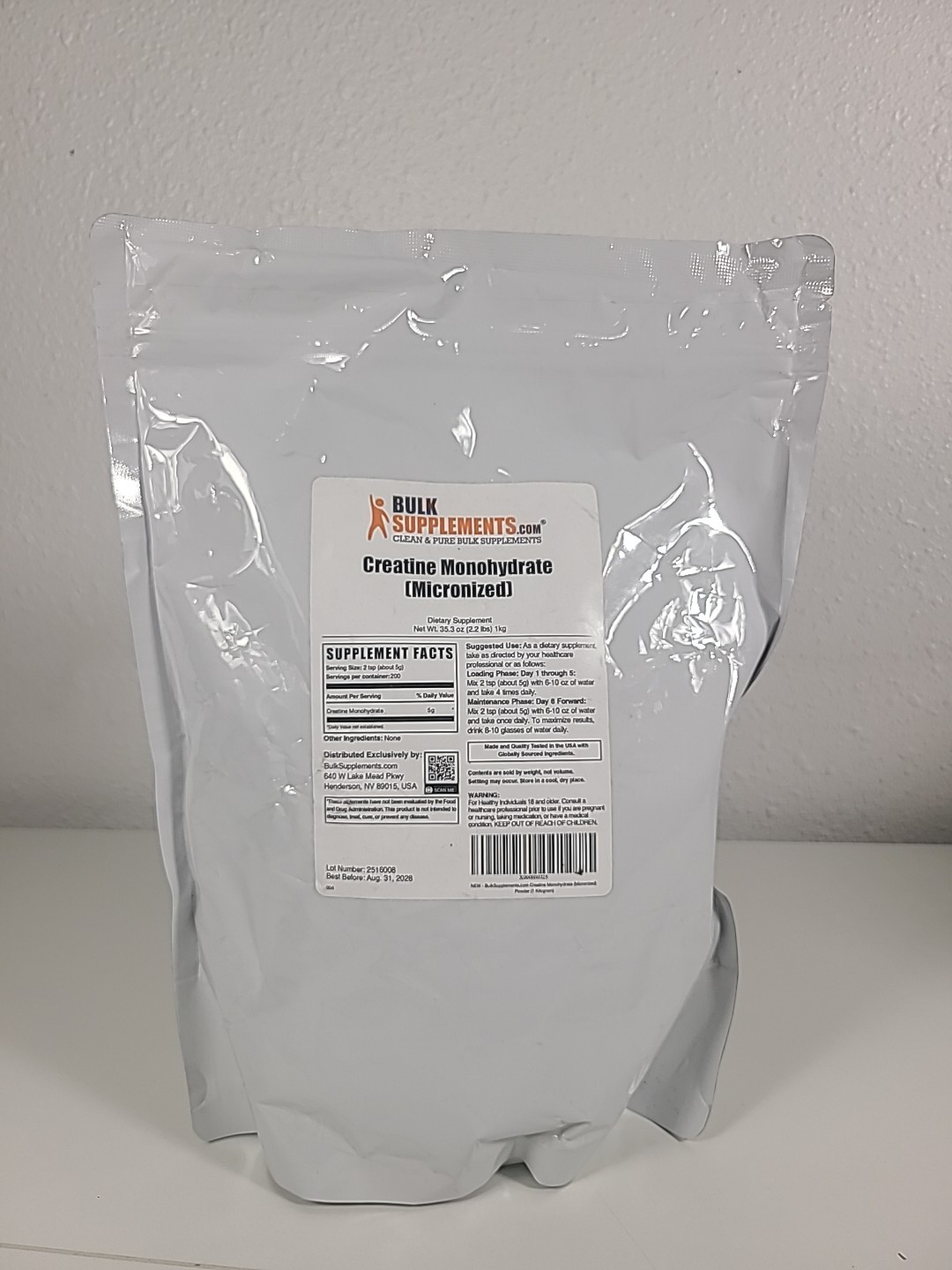 BulkSupplements Creatine Monohydrate (Micronized) Powder – 5g per Serving