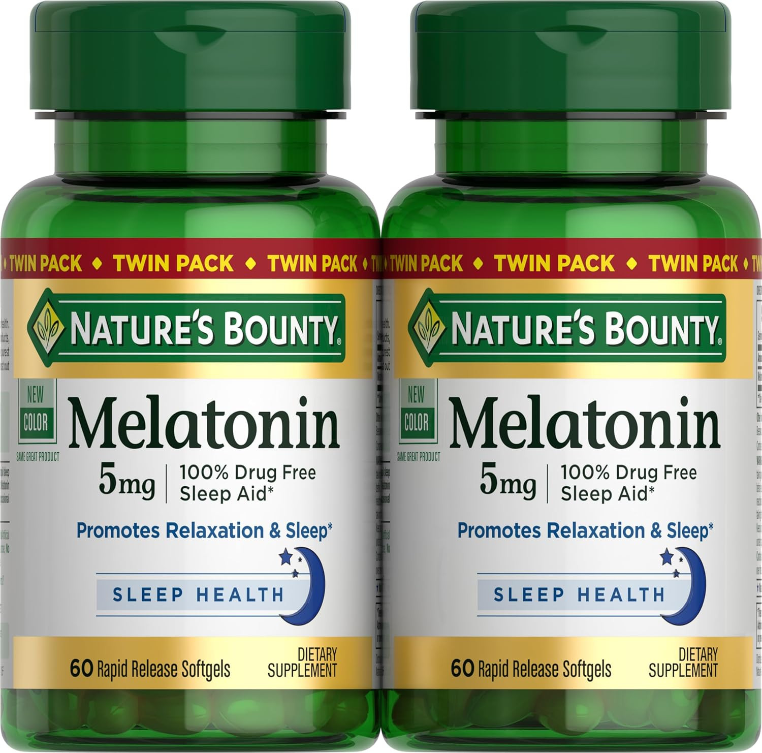Nature’s Bounty Melatonin 5mg Sleep Aid Twin Pack 120 Rapid Release Softgels
