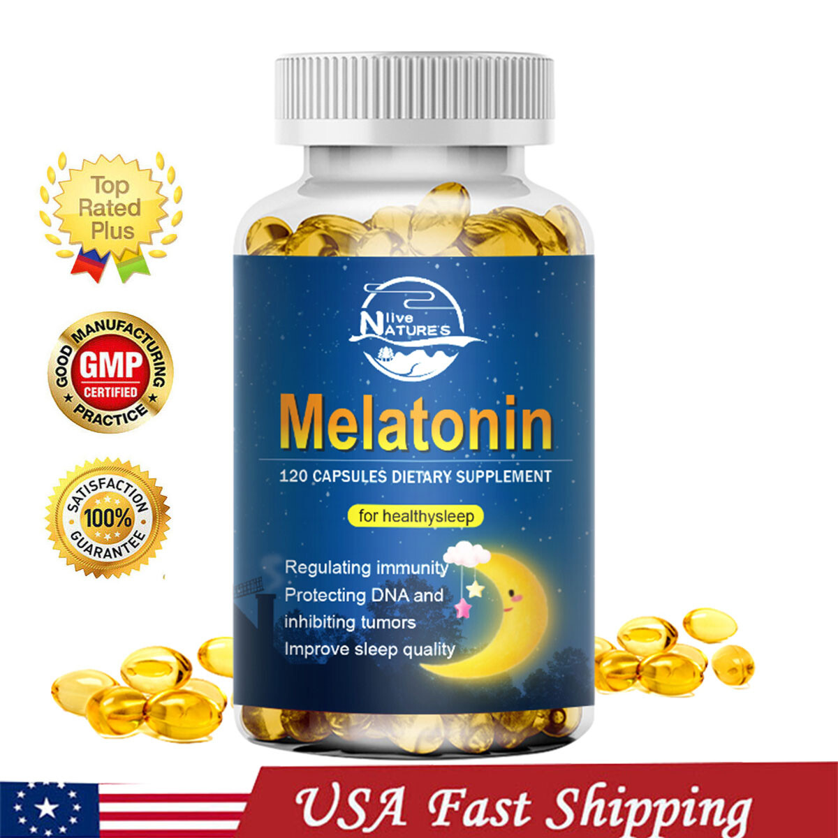 Melatonin 10mg 120 Capsules Improve Sleep Quality Relieve Stress & Vitamin B6