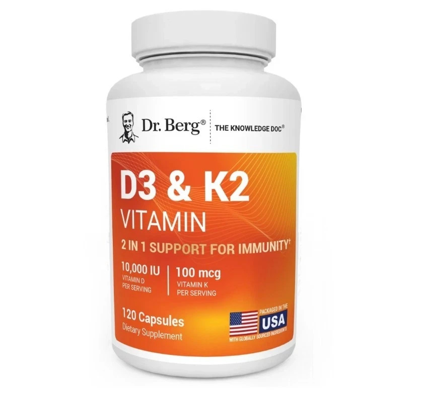Dr. Berg’s D3 & K2 Vitamin, 10,000 IU, 100 mcg per serving, 120 Capsules