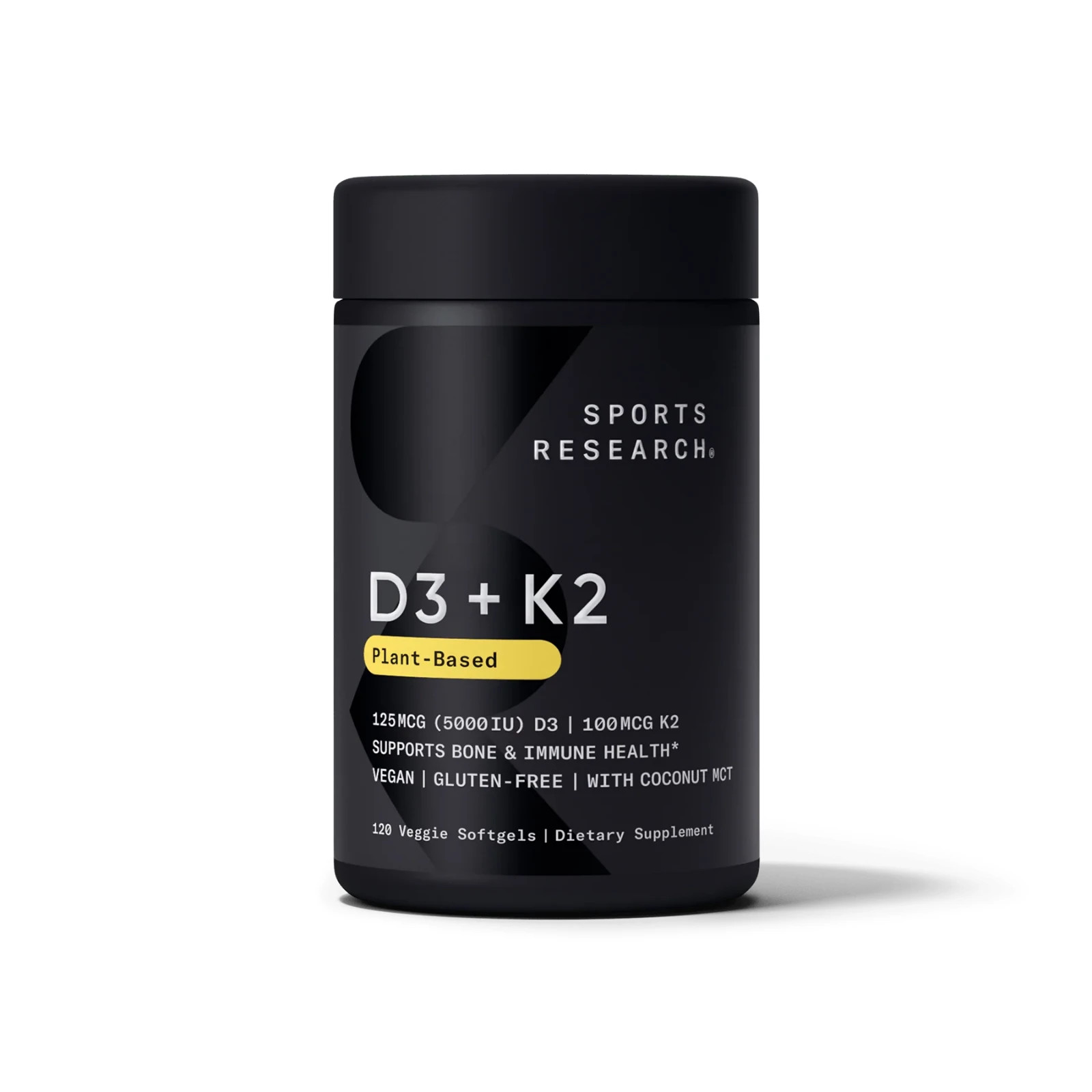 D3 + K2 125MCG (5000 IU) Plant-Based D3 + 100mcg Vitamin K2 120 Softgels | 07/26