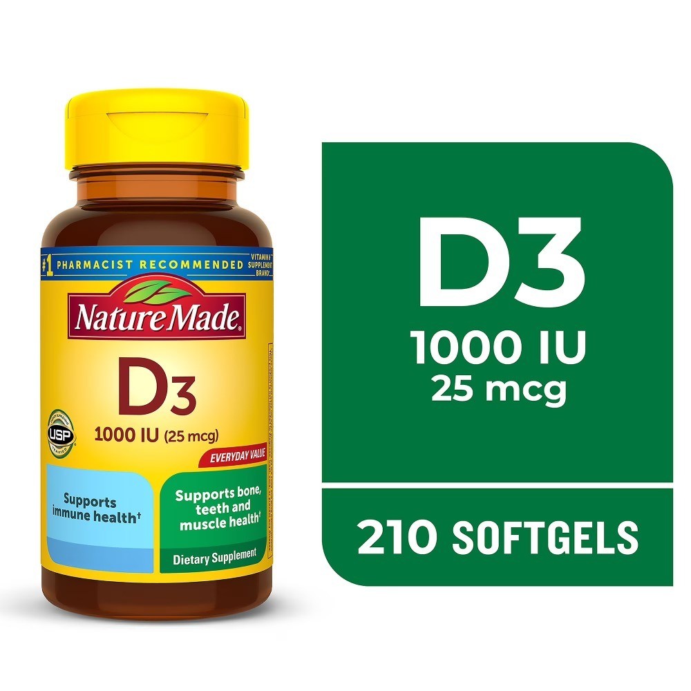 Vitamin D3 1000 IU 25 mcg Softgels Dietary Supplement for Bone Health and Immune