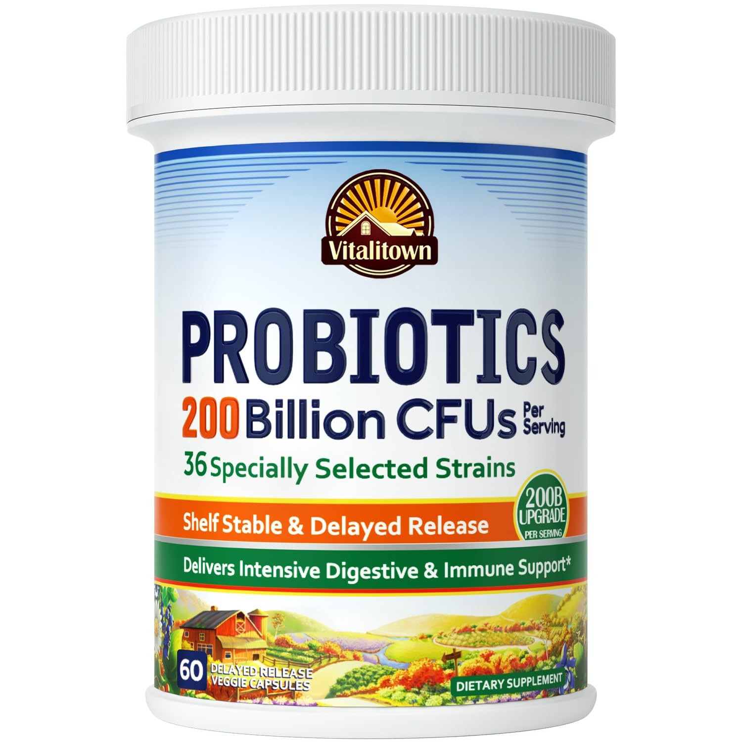 Vitalitown Probiotics 200 Billion CFUs 36 Strains | Shelf Stable, Acid & Bile