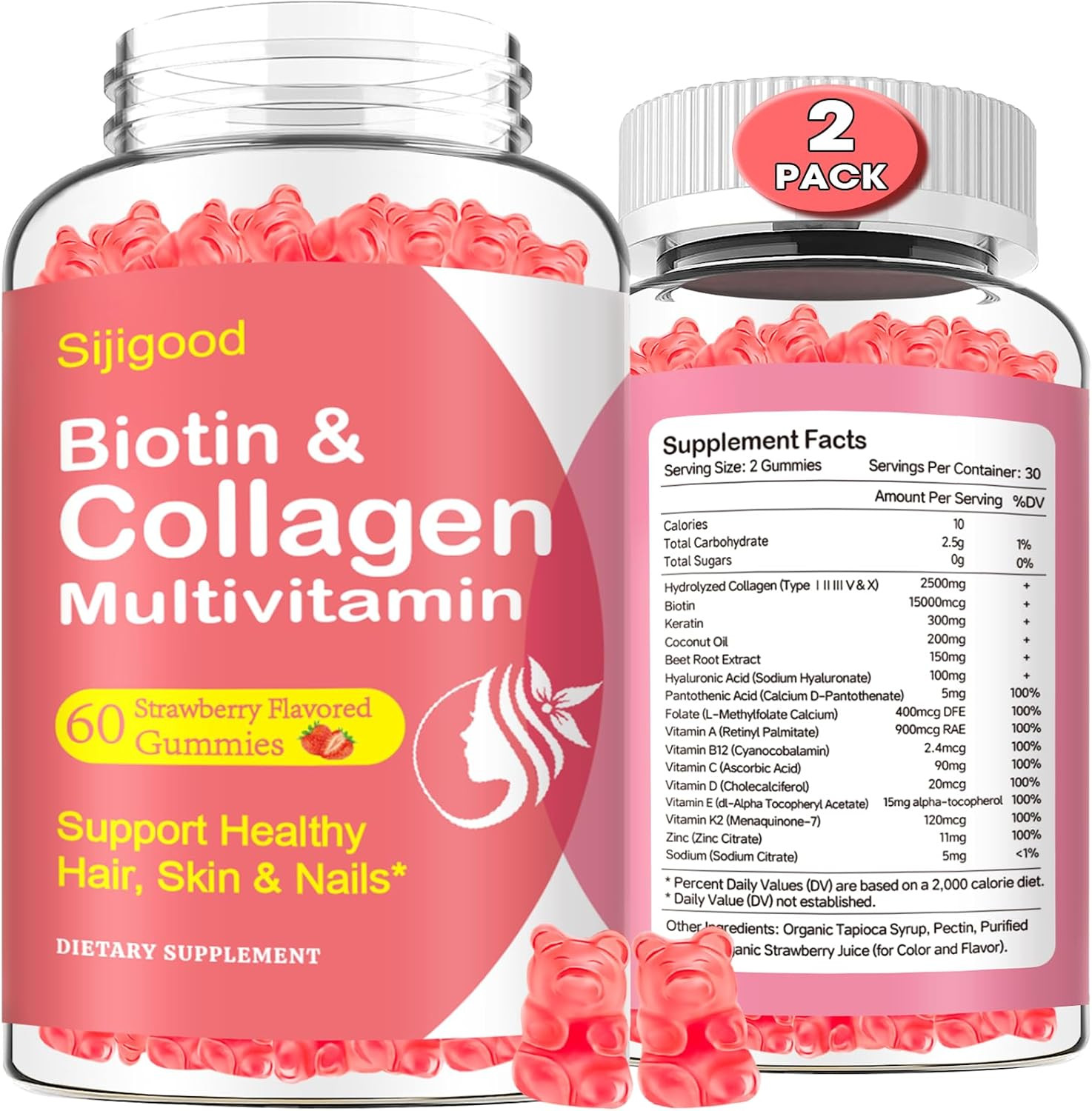 2 Pack Collagen Gummies for Women Men Hydrolyzed Collagen Peptides Types IIII…