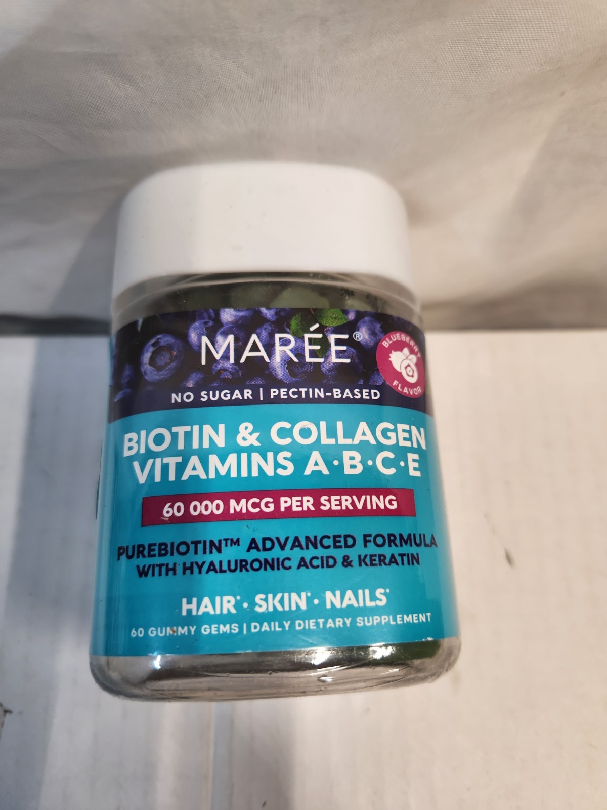 Maree Biotin & Collagen Vitamins A-B-C-E 60,000 MCG Blueberry Flavor Gummy Gems