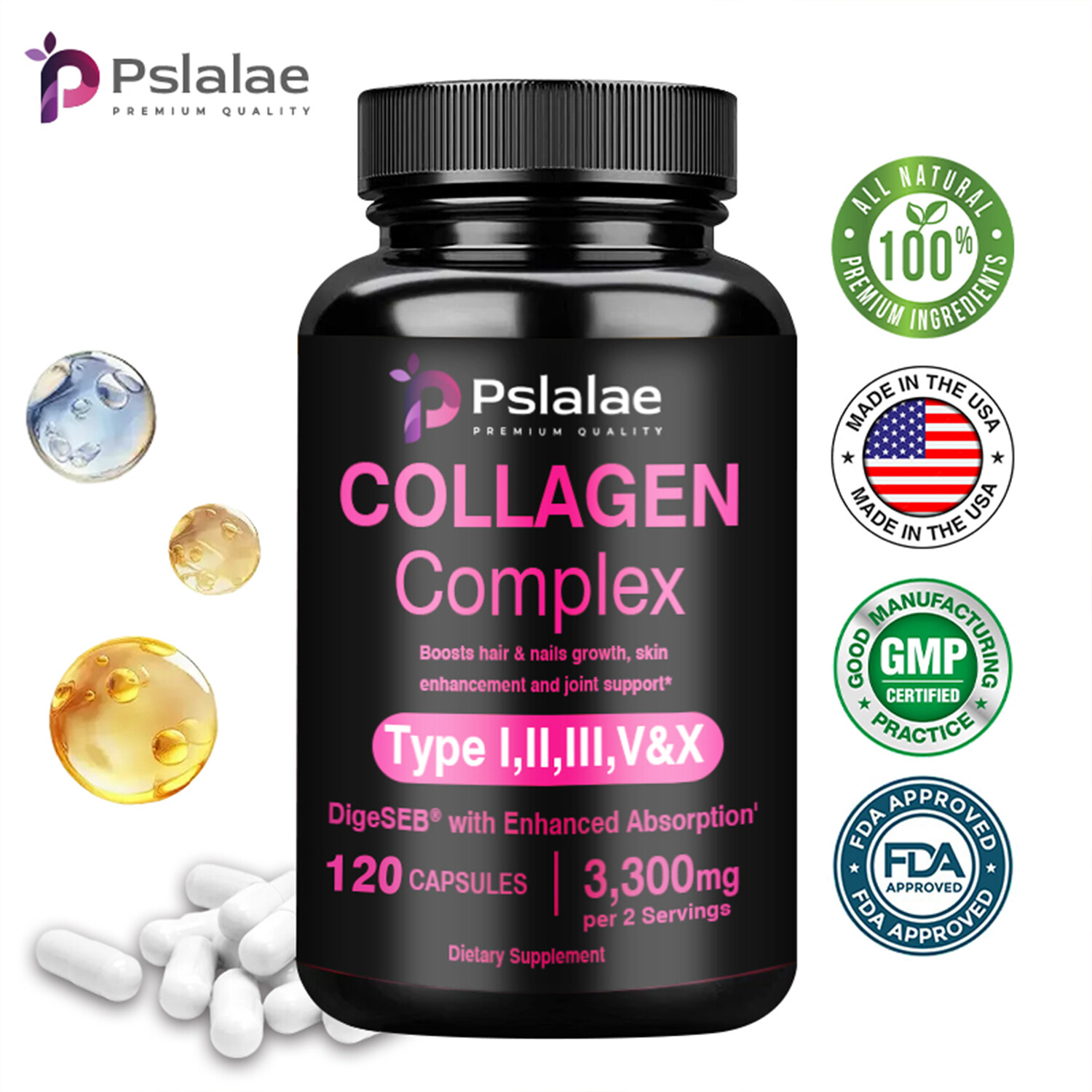 Collagen Complex – Type I,II,III,V,X – Anti-Aging, Reduces Fine Lines & Wrinkles