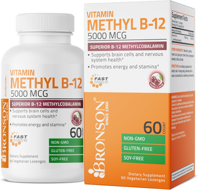 Vitamina Metil B-12 5000mcg Metilcobalamina B-12 Superior, 60 Pastillas