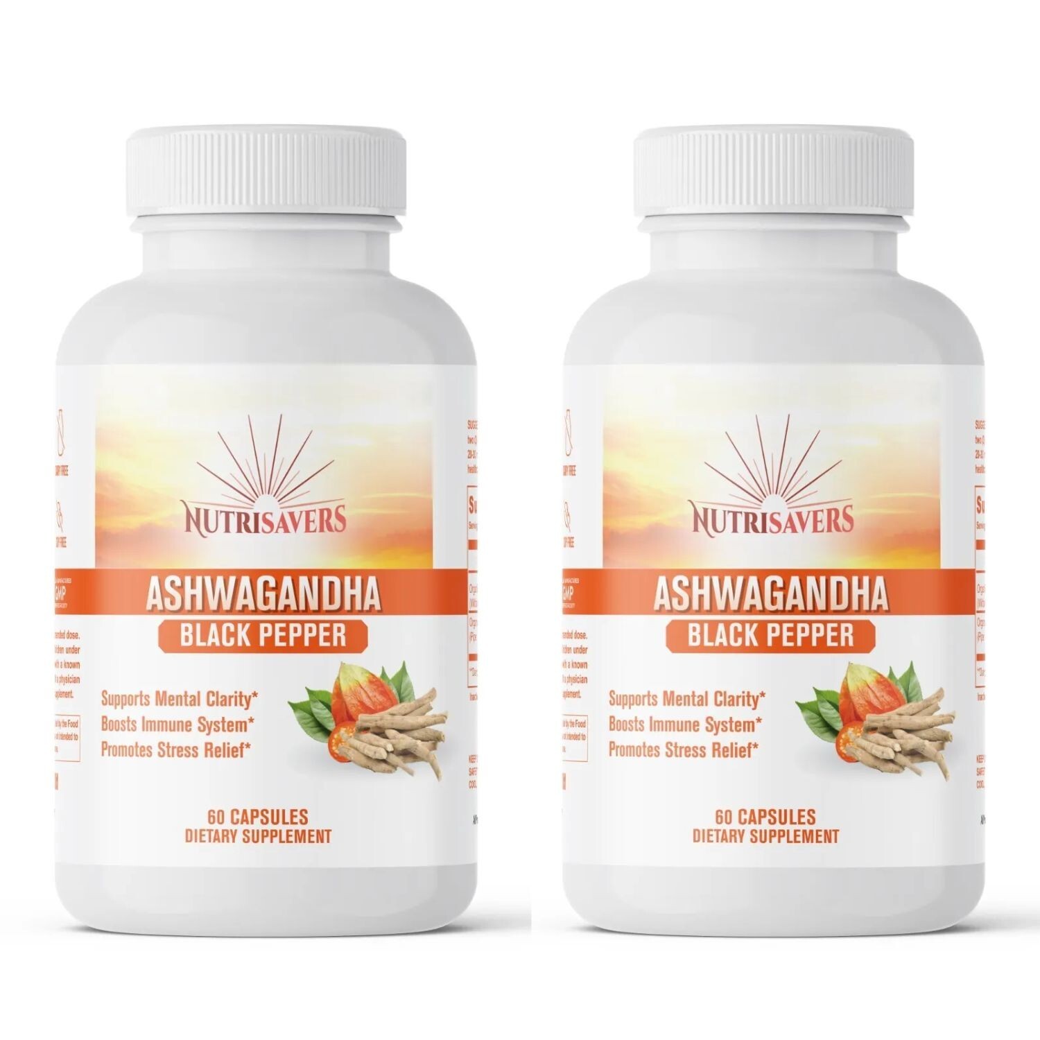 Ashwagandha 1300mg with Black Pepper Adrenal & Stress Support, 60 Caps, 2 Pack