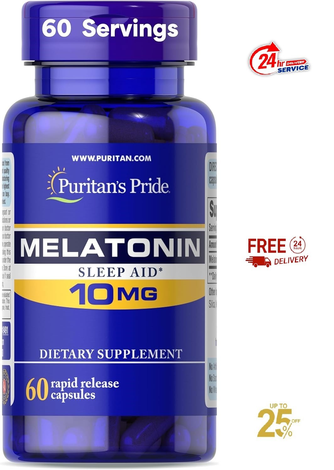 Puritan’s Pride Super Strength Melatonin 10mg Rapid Release Capsules, 60-Count