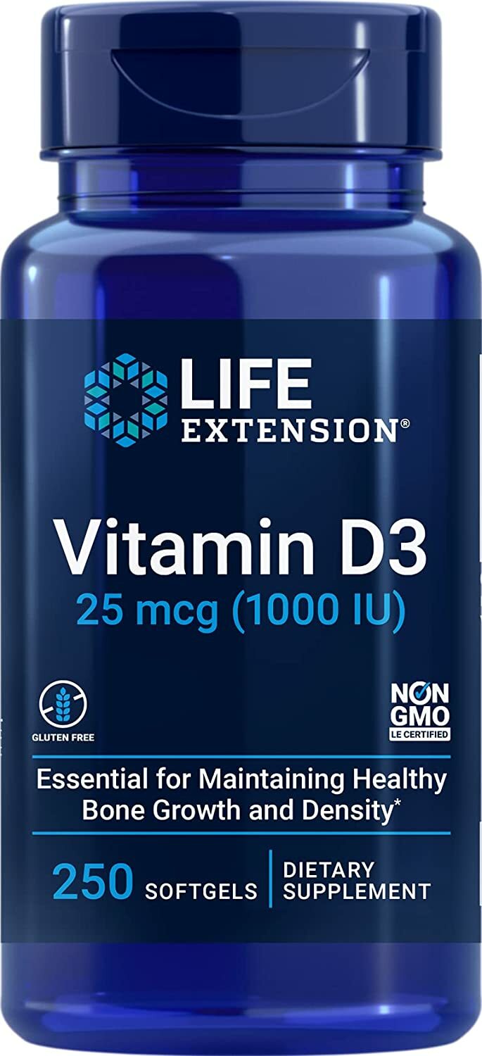 Life Extension Vitamin D3 25 mcg (1000 IU) – Supports Bone & Immune Health 250sg