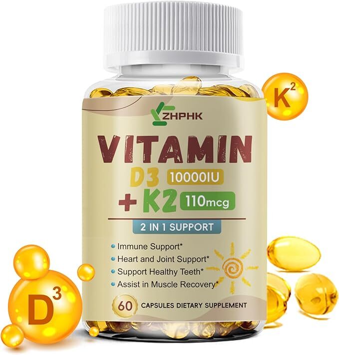 Vitamin D3 10000IU + K2 MK7 110mcg Softgels – Immune Support,Bone Strength Boost