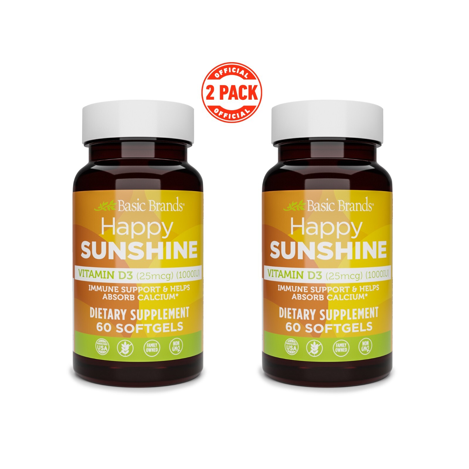 Basic Brands Vitamin D 1000IU – 60ct (2 Pack)