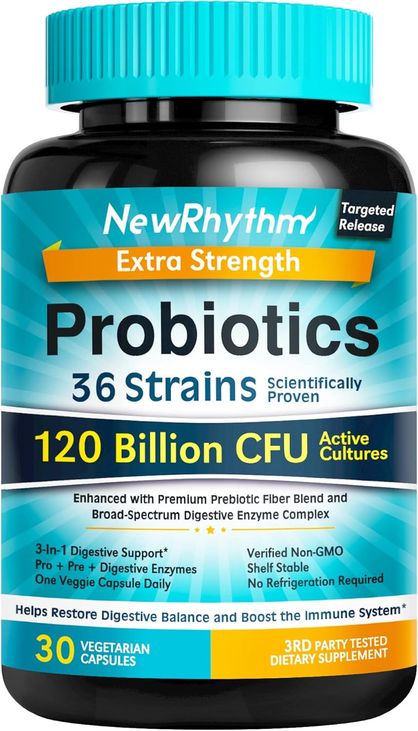 Probiotics 120 Billion CFU 36 Strains, 3-In-1 Probiotics for Digestive Health &