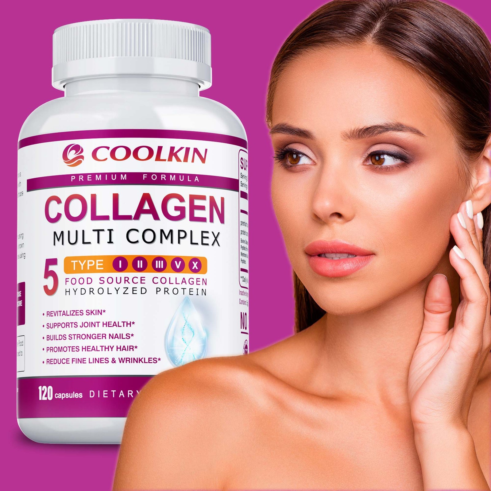 Collagen 1000mg – Types I,II,III,V,X – Anti-Aging, Skin, Joint Health Support