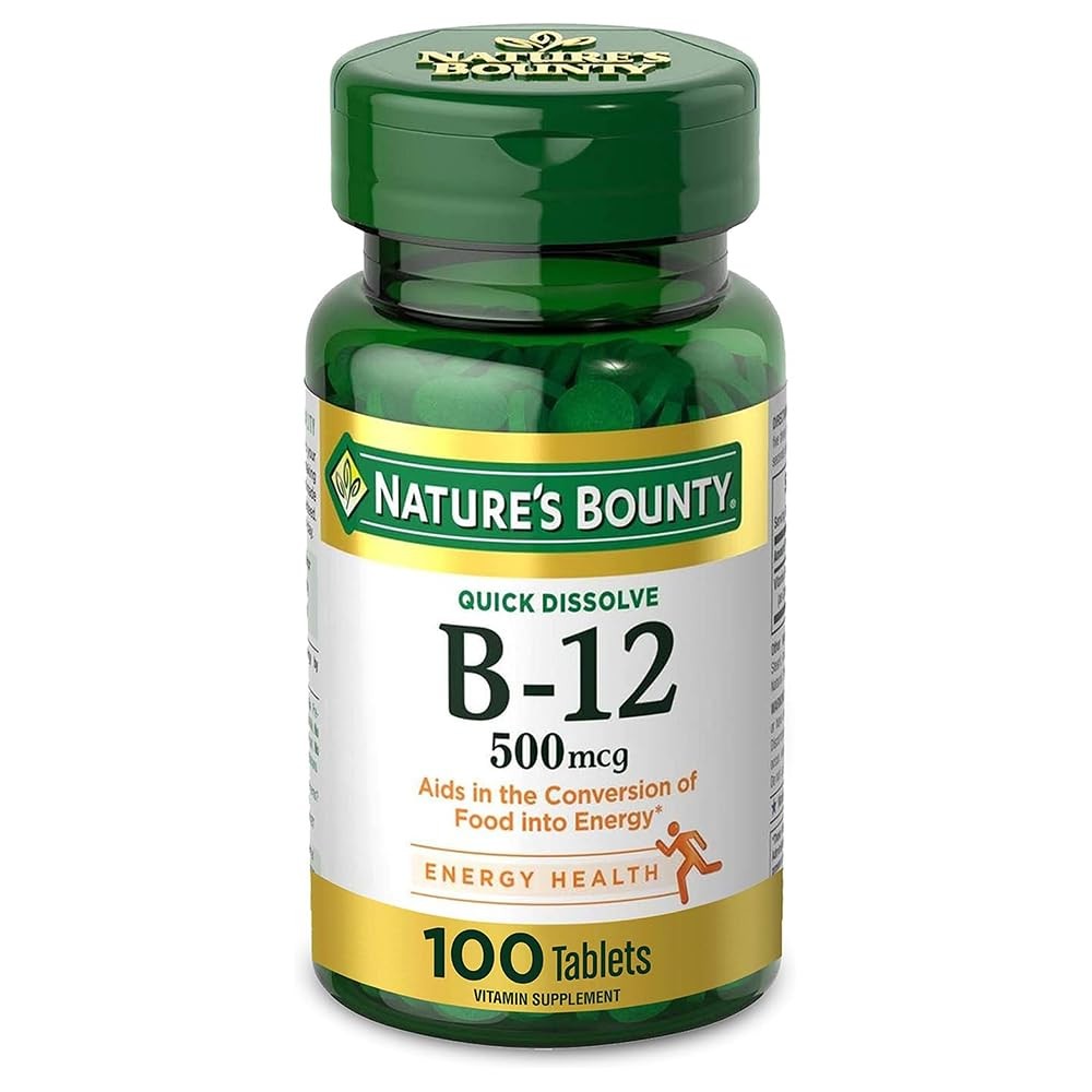 Nature’s Bounty Vitamin B12 500mcg Quick Dissolve Tablets 100 Count Energy Su…