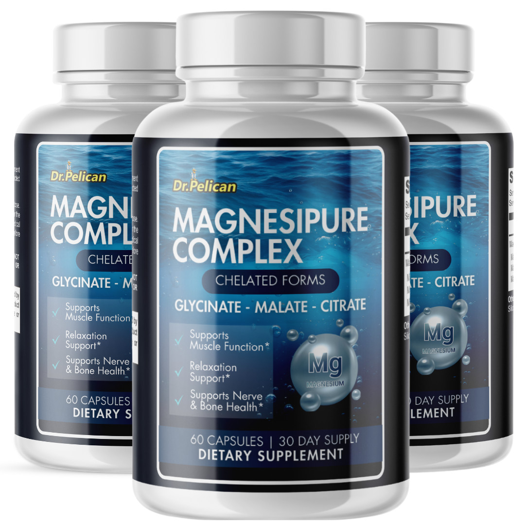 Magnesipure Complex- Triple Magnesium-Brain Support- 3 Bottles- 120 Capsules