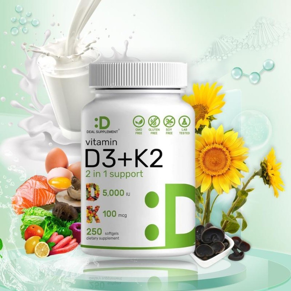 Calcium Supplement with D3&K2 MK7,5000 IU D3,250 Veggie Softgels,Deal Supplement