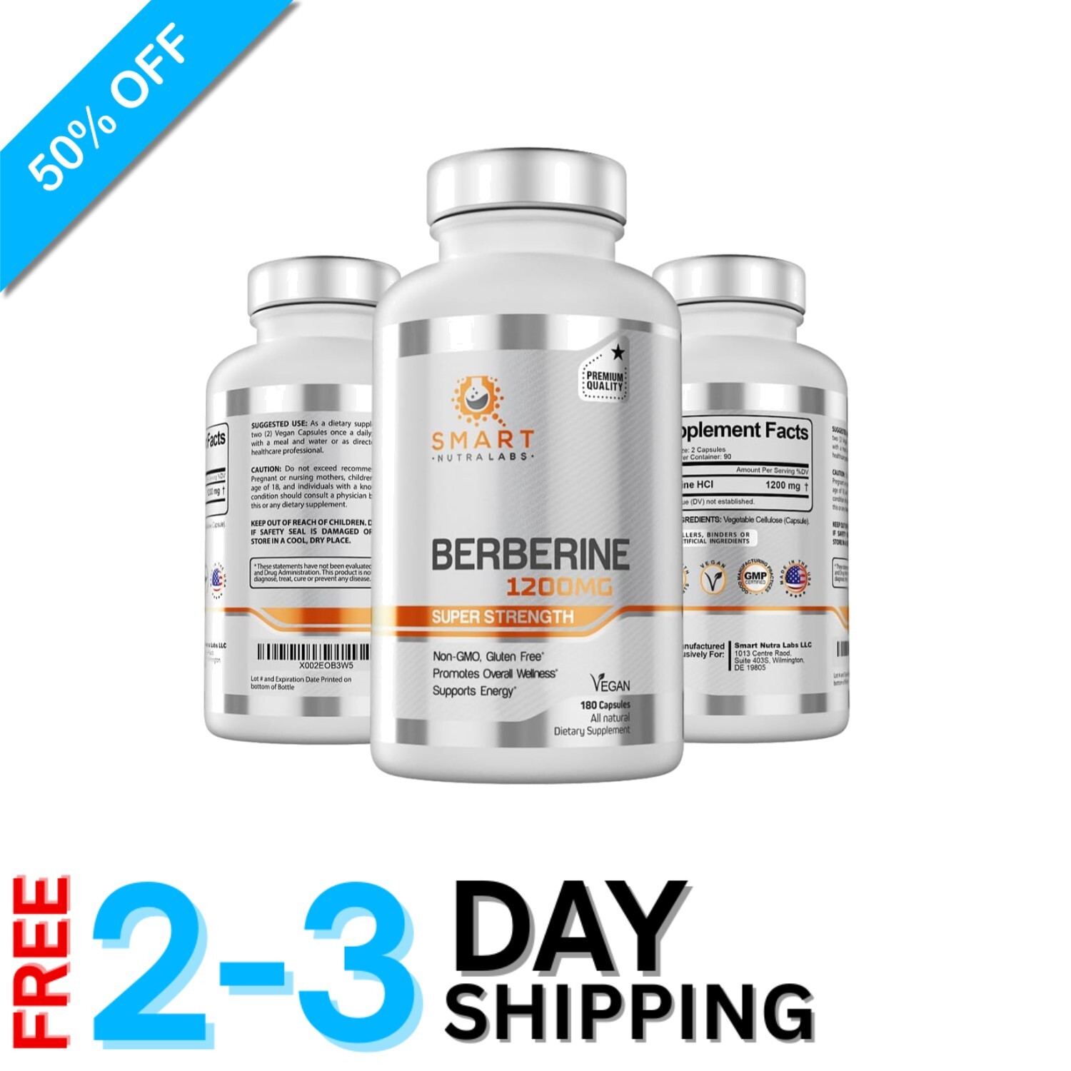 100mg  Berberine Supplement – 180 Capsules, Non-GMO & Gluten-Free Quality