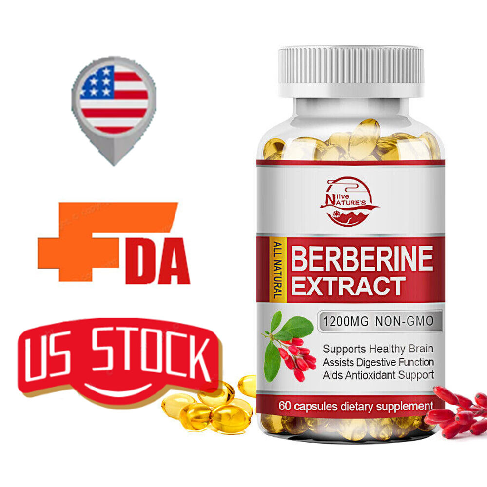 60PCS Premium Berberine HCl Capsules 1200mg High Strength Heart Health & Immune