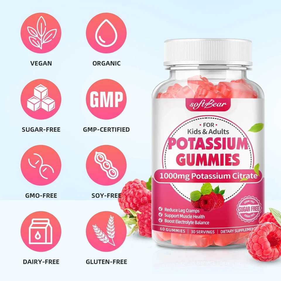 softbear Potassium Gummies for Kids & Adults Potassium Citrate 1000mg