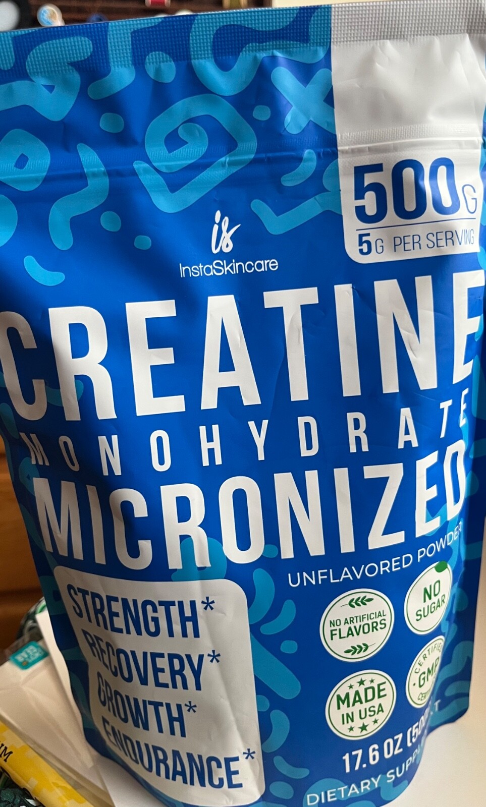 InstaSkincare Micronized Creatine Monohydrate Powder Unflavored No Sugar Kosher