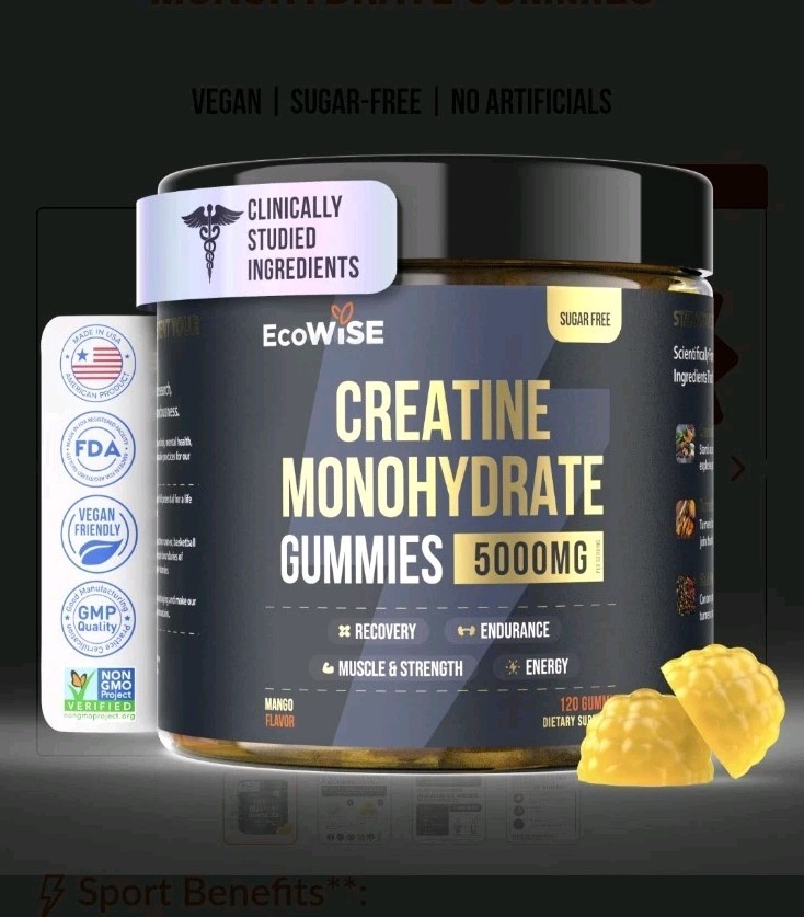 EcoWise Wellness Creatine Monohydrate Gummies 5000 mg Mango 120 Exp 5/17/2026