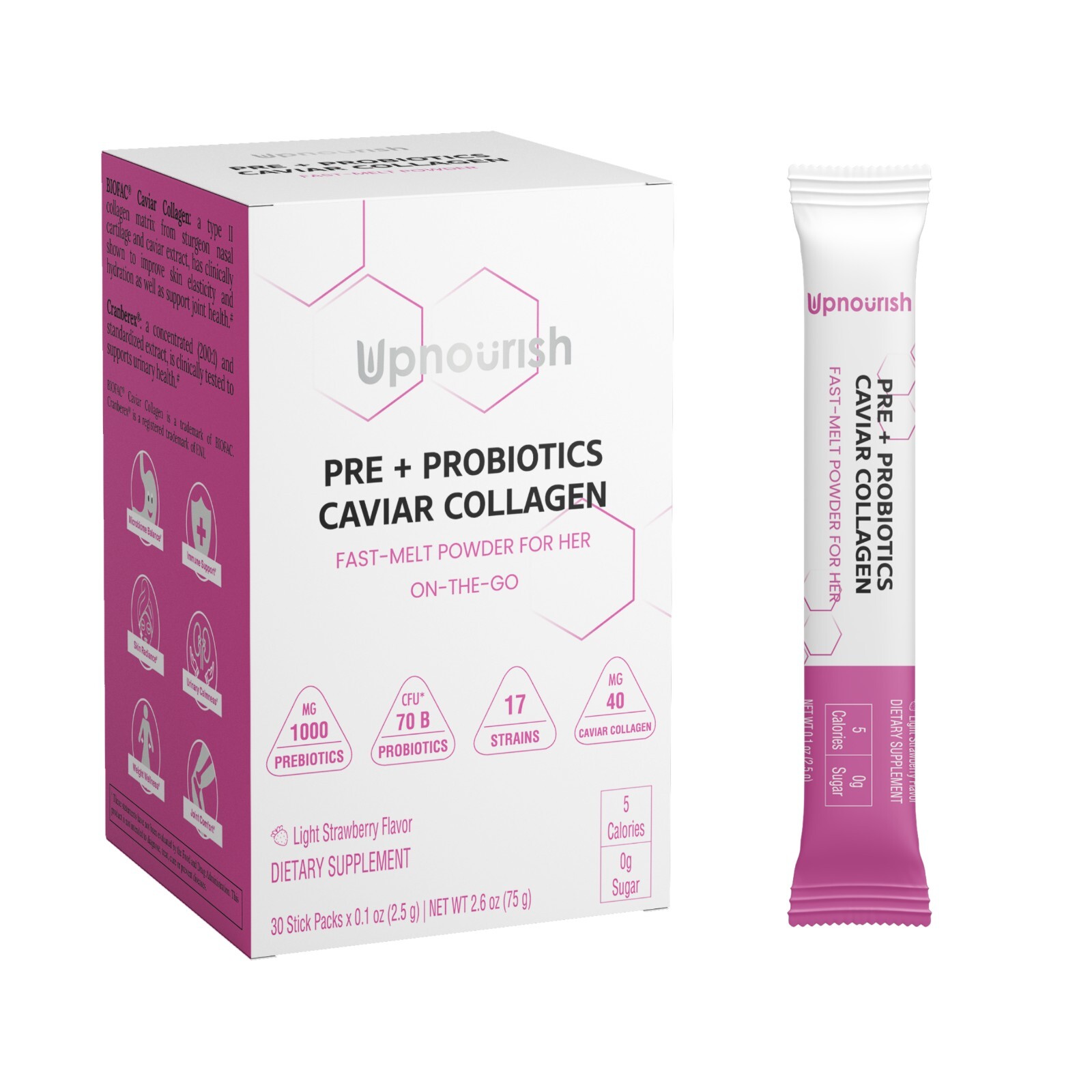 Pre Probiotics for Women with Caviar Collagen, Cranberry, d-Mannose Powder Stick