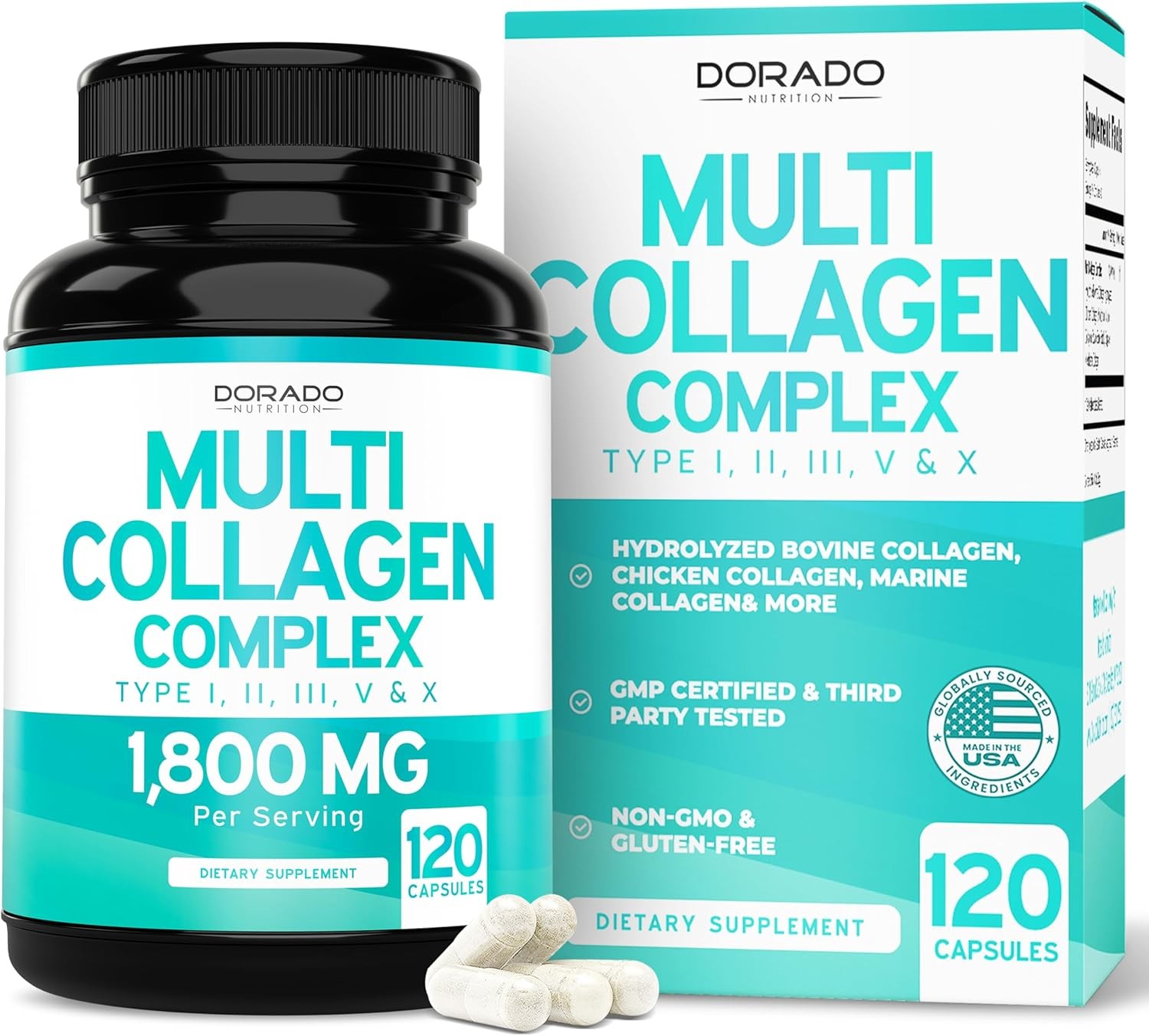 Multi Collagen Pills for Women & Men (120 Capsules) Type I, II, III, V and X – P