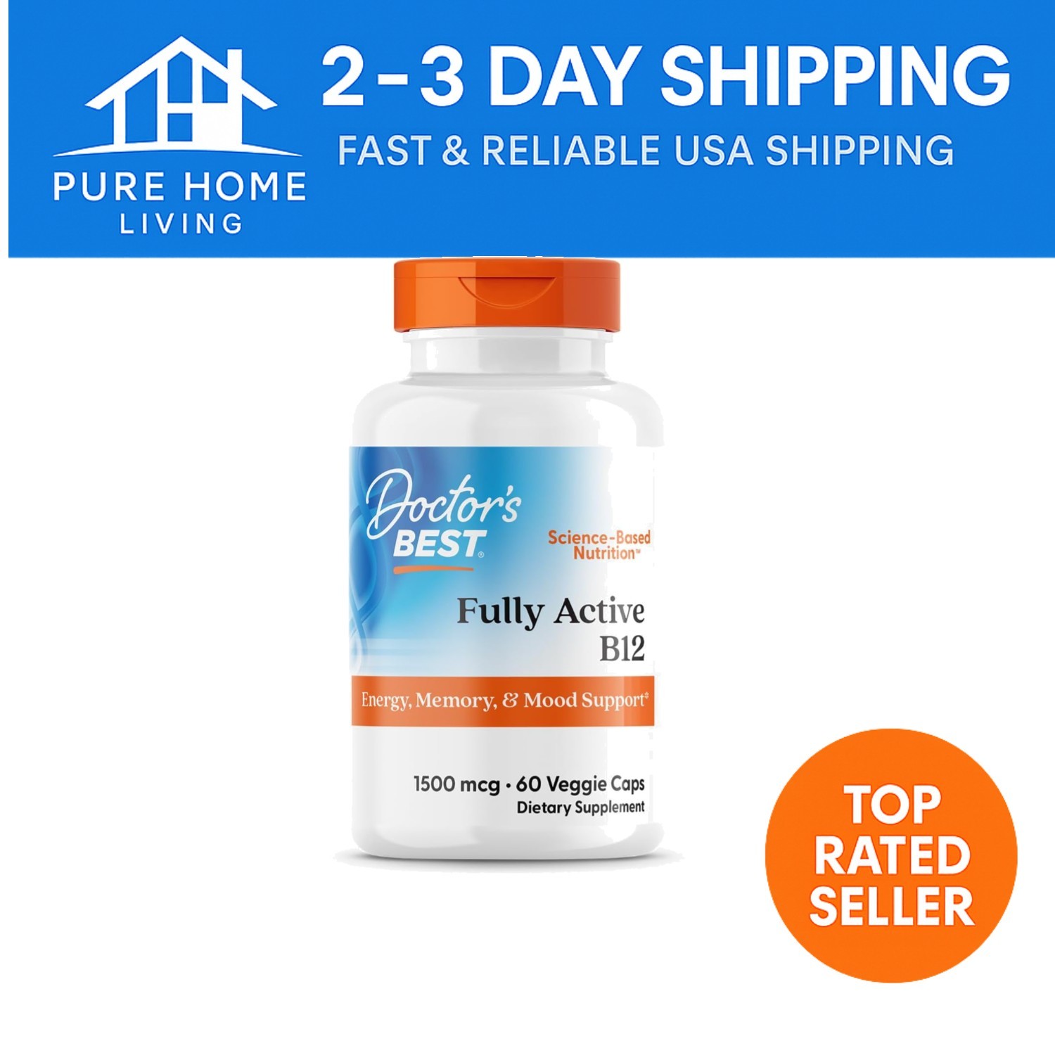 Non-GMO B12 Methylcobalamin 1500 mcg – Supports Mood & Circulation, 60 Count